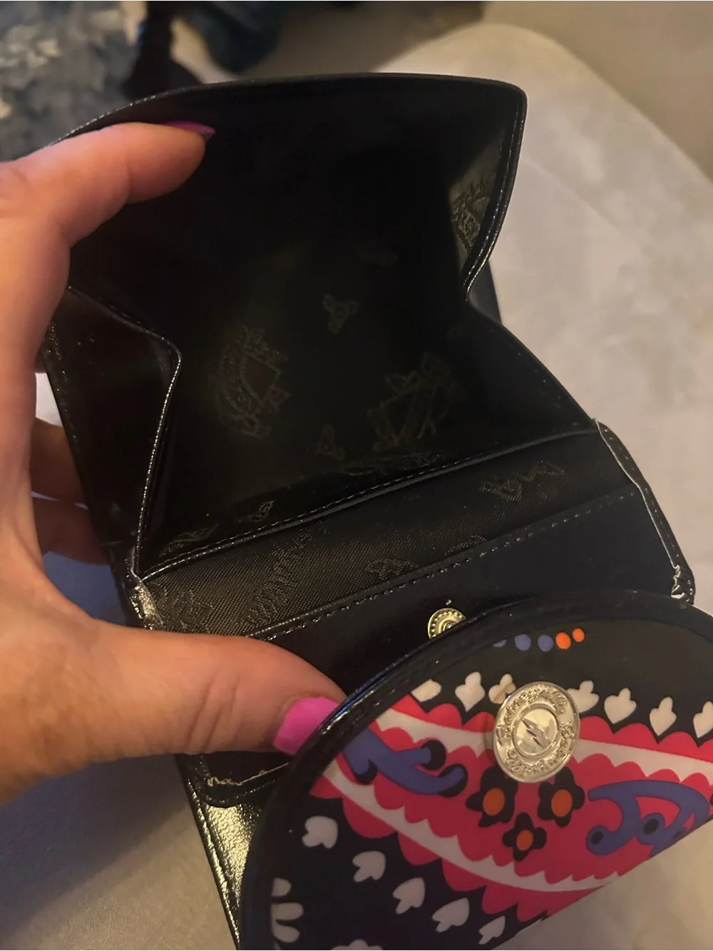 Y2K VTG Betsy Johnson Betseyville Floral/Paisley Fold-Over Wallet  Black/Multi